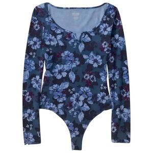 PINK Victoria’s‎ Secret Mix Multi Blue Floral Long Sleeve Thong Bodysuit